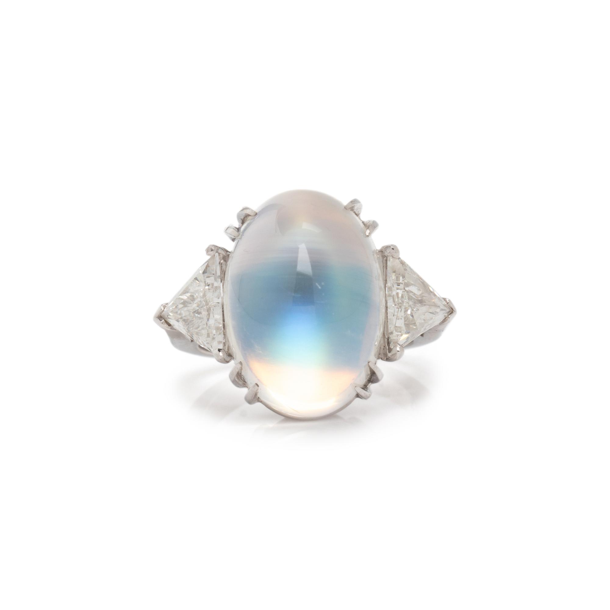 HENRY DUNAY, MOONSTONE AND DIAMOND RING