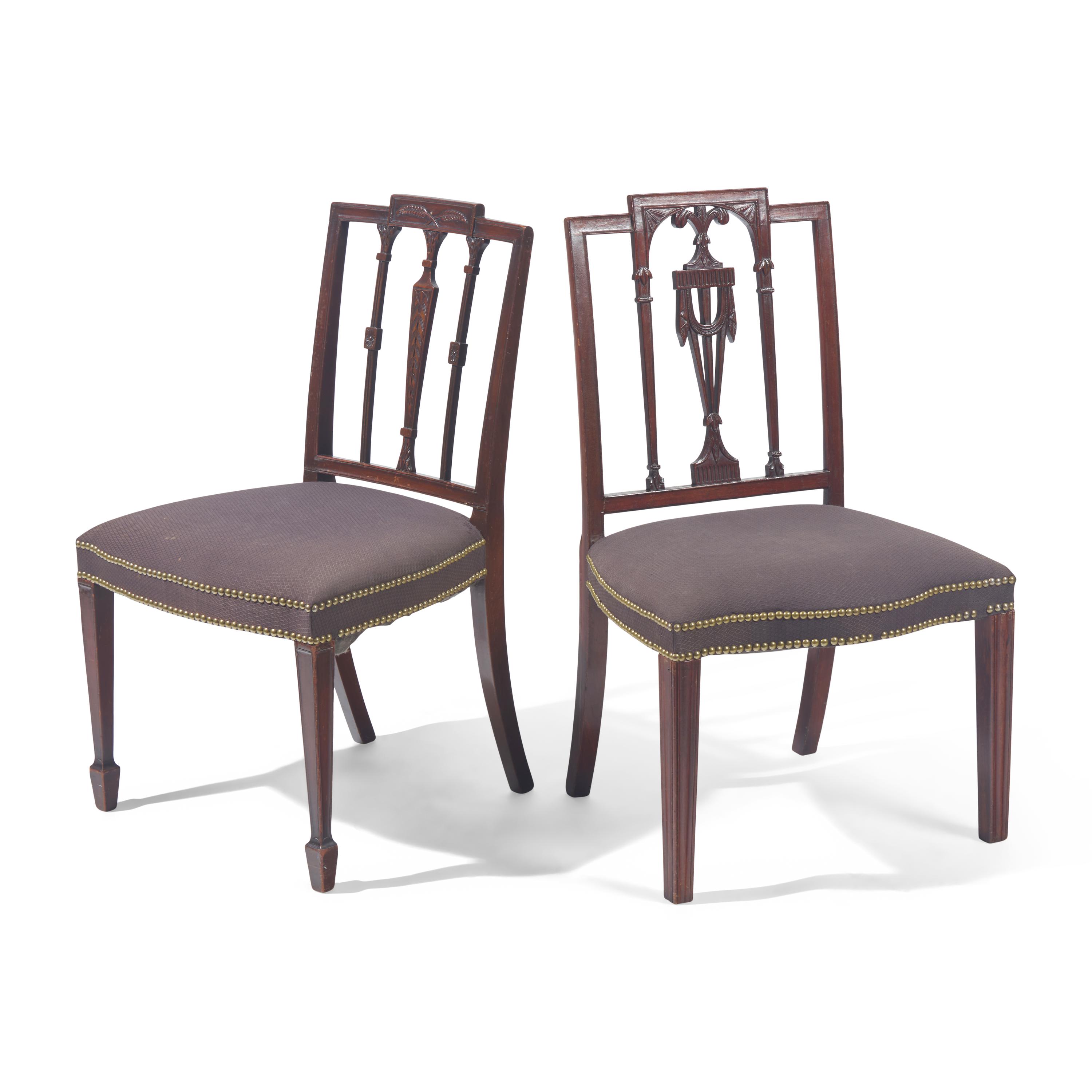 An Assembled Group of Six Federal Carved Mahogany Urn-Back and Serpentine Seat Dining Chairs