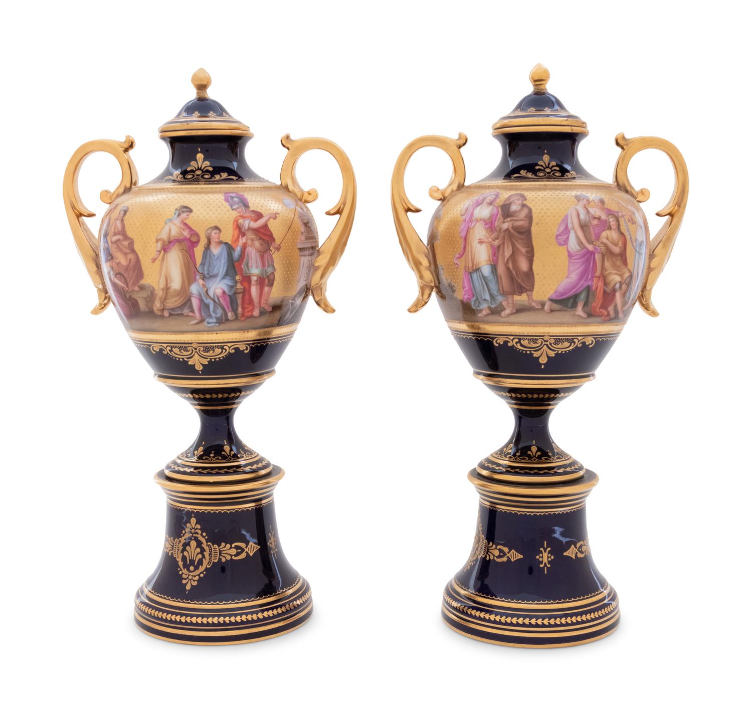 A Pair of Vienna Style Porcelain Urns