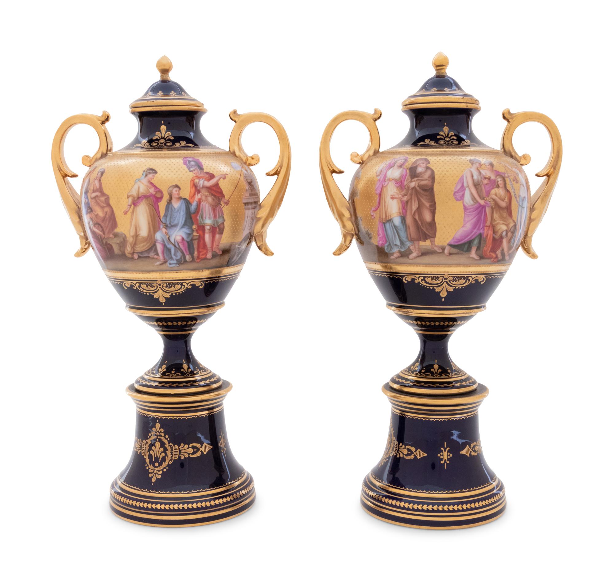 A Pair of Vienna Style Porcelain Urns
