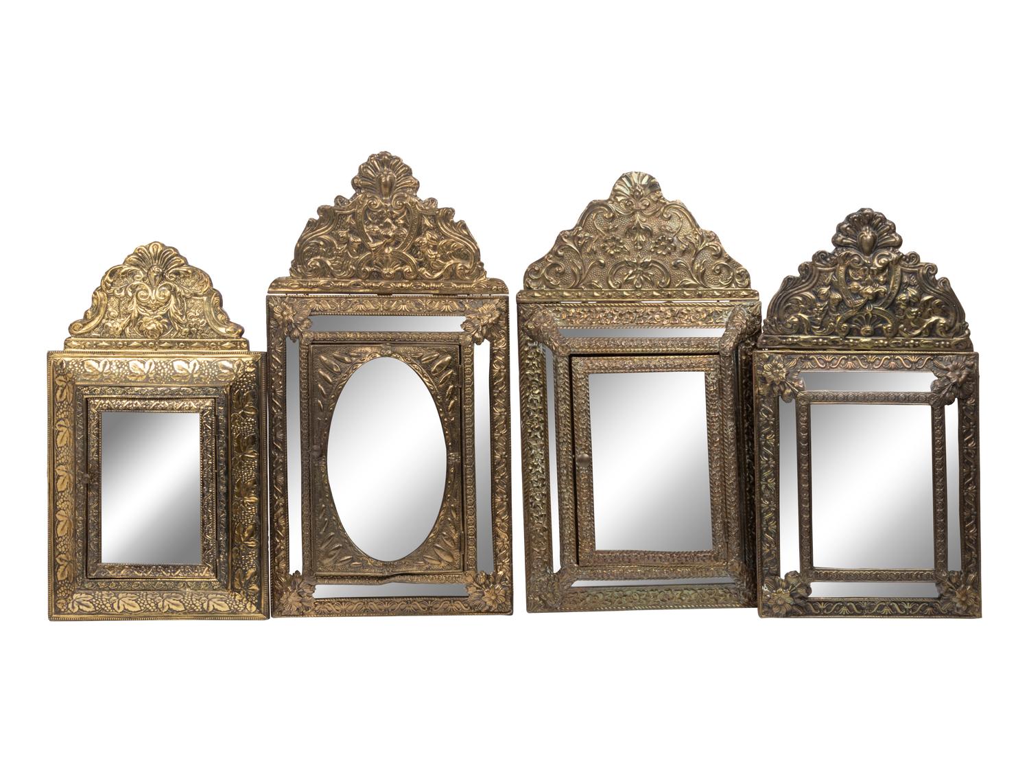 Four Dutch Baroque Style Pressed Brass Mirrors