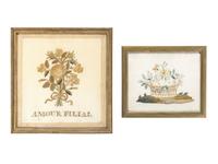 Two Needlework Embroidered Floral Pictures