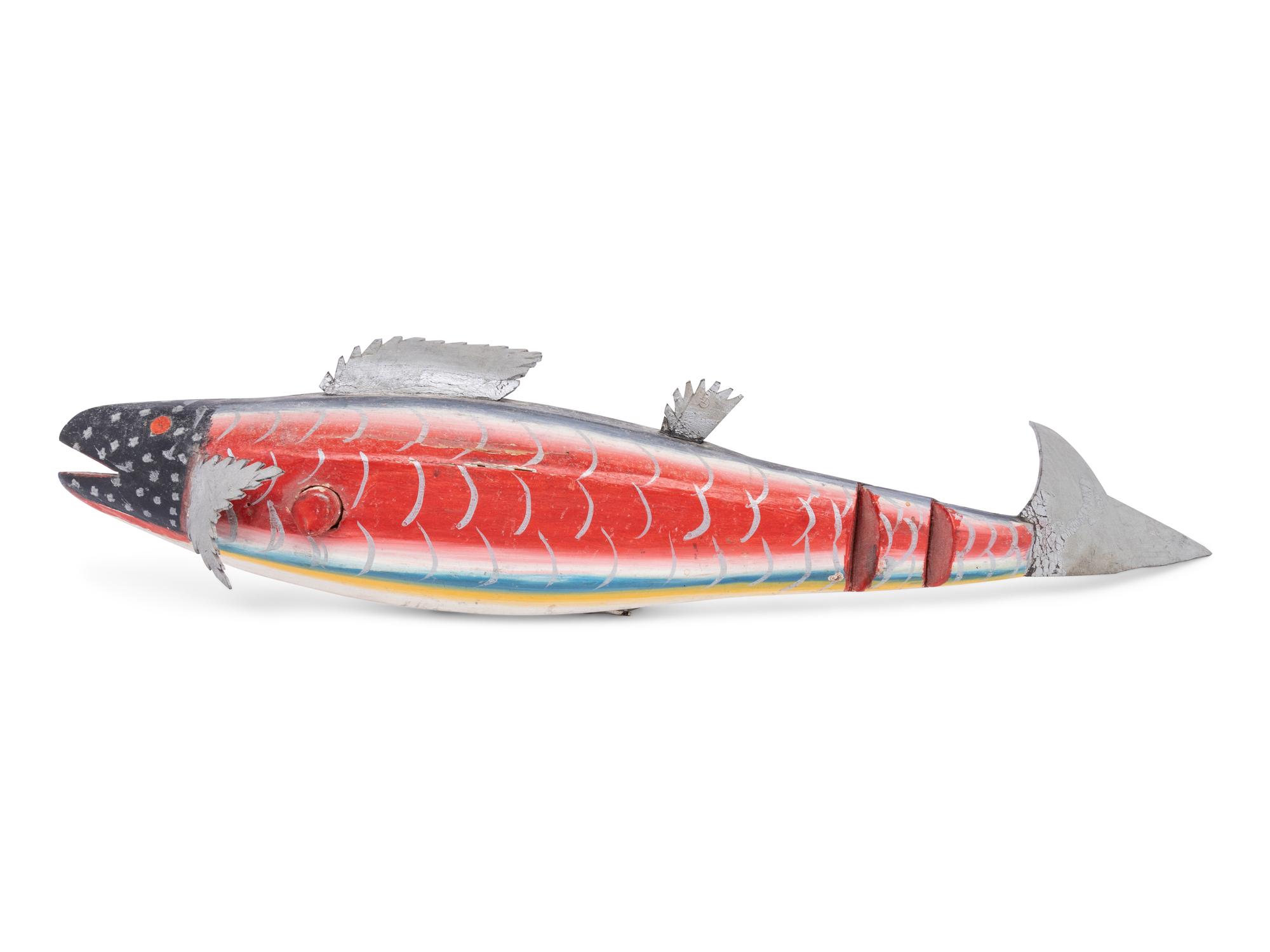 A Carved and Polychrome Painted Fish