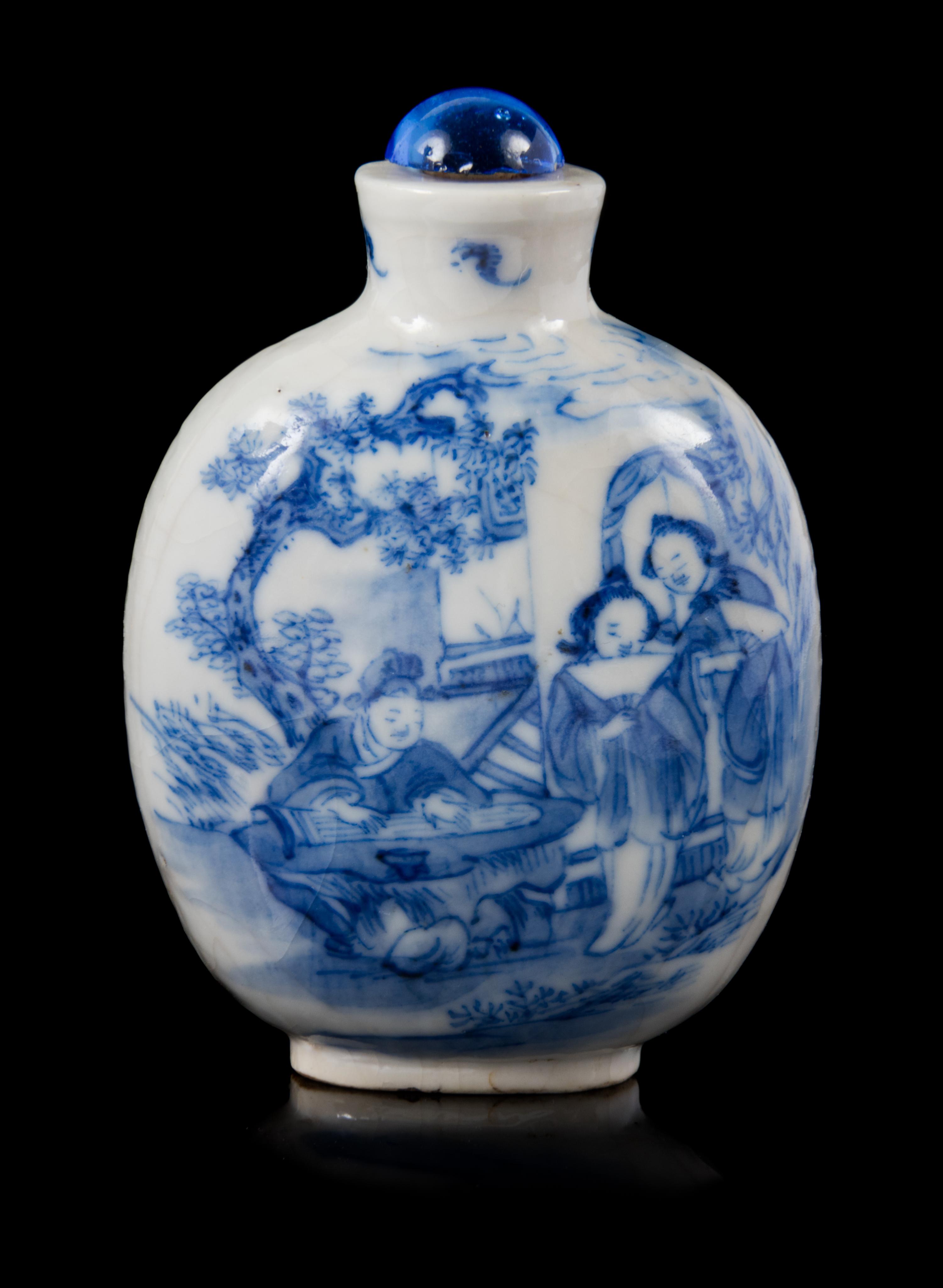 A Blue and White Porcelain Snuff Bottle Height 2 3/4 inches. — DAOGUANG PERIOD (1821-1850)