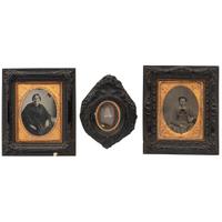 [EARLY PHOTOGRAPHY]. Daguerreotype, ambrotype, and tintype portraits of women housed in wall frames, including: