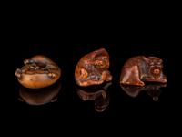 Three Japanese Carved Boxwood Netsuke