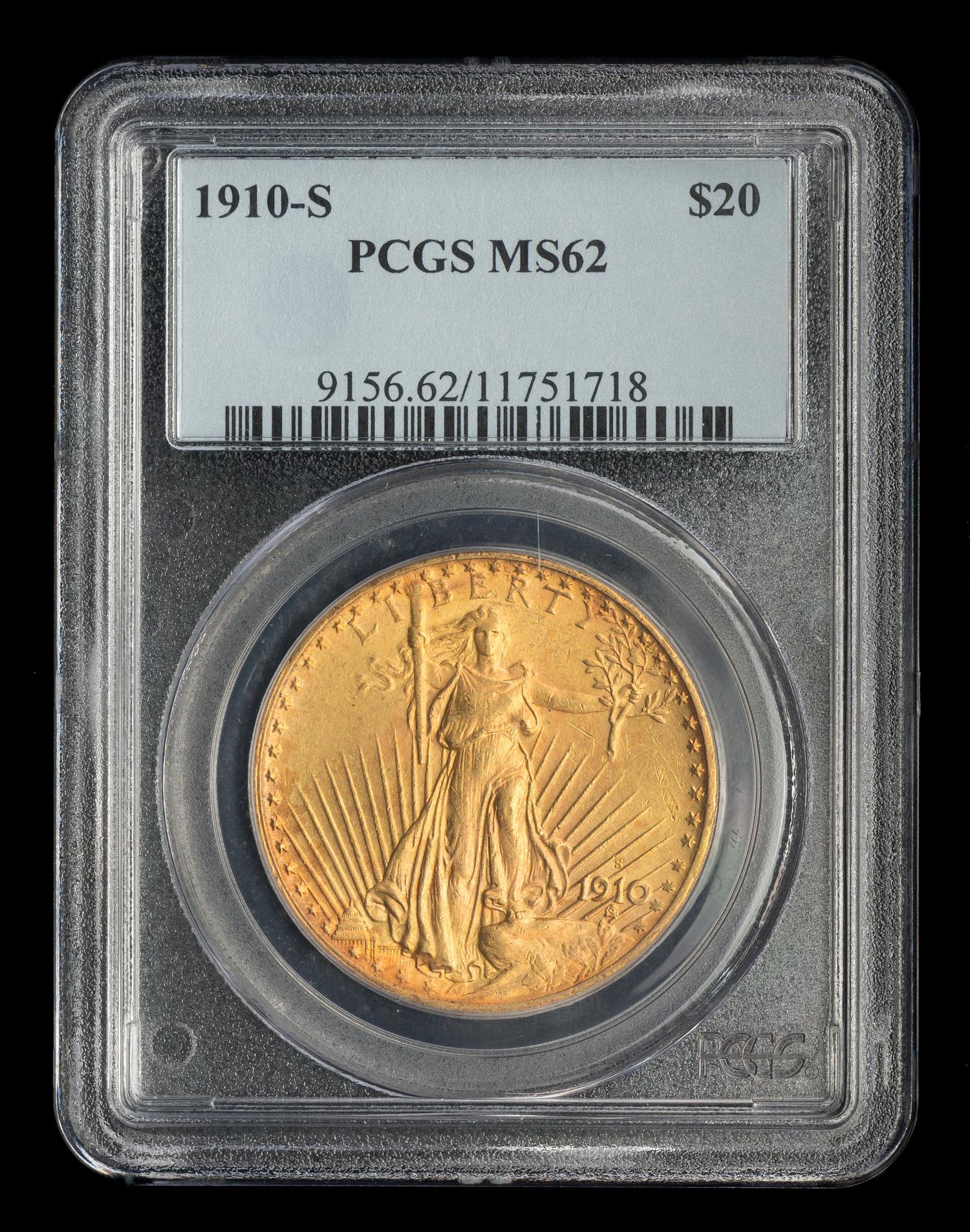 A United States 1910-S St. Gaudens $20 Gold Coin