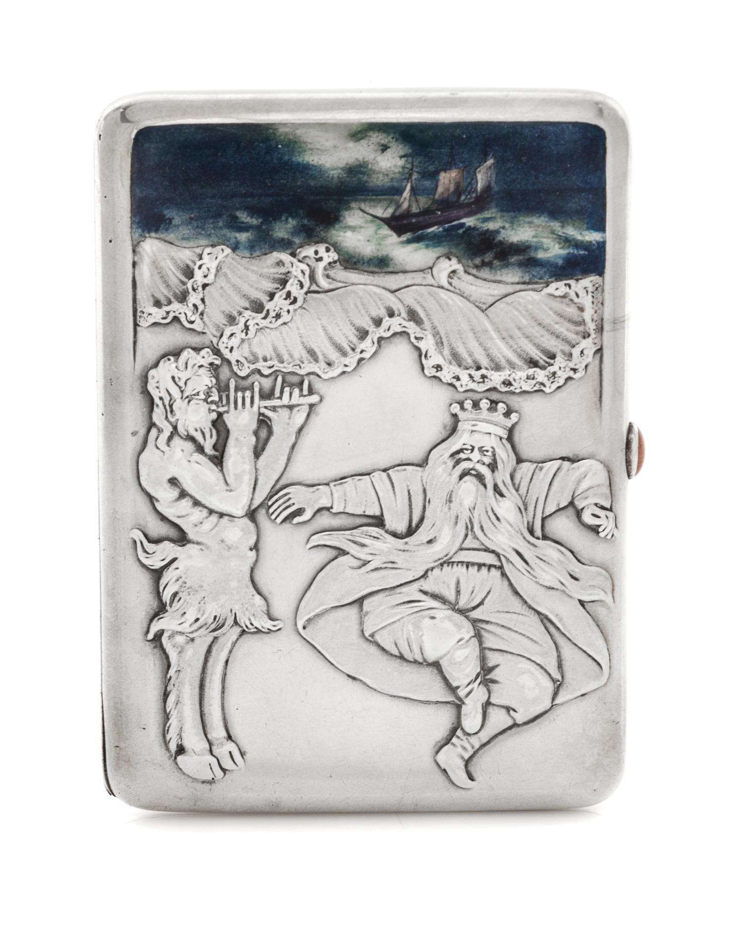 A Russian Silver and en Plein Enamel Cigarette Case, Maker's mark obscured, Moscow, late 19th/early 20th century, the lid with a raised