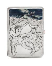 A Russian Silver and en Plein Enamel Cigarette Case, Maker's mark obscured, Moscow, late 19th/early 20th century, the lid with a raised