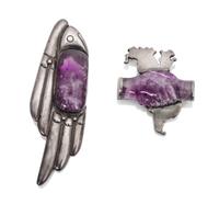 Two Mexican Silver and Amethyst Brooches, William Spratling (1900-1967) Length of first 4 1/2 inches.