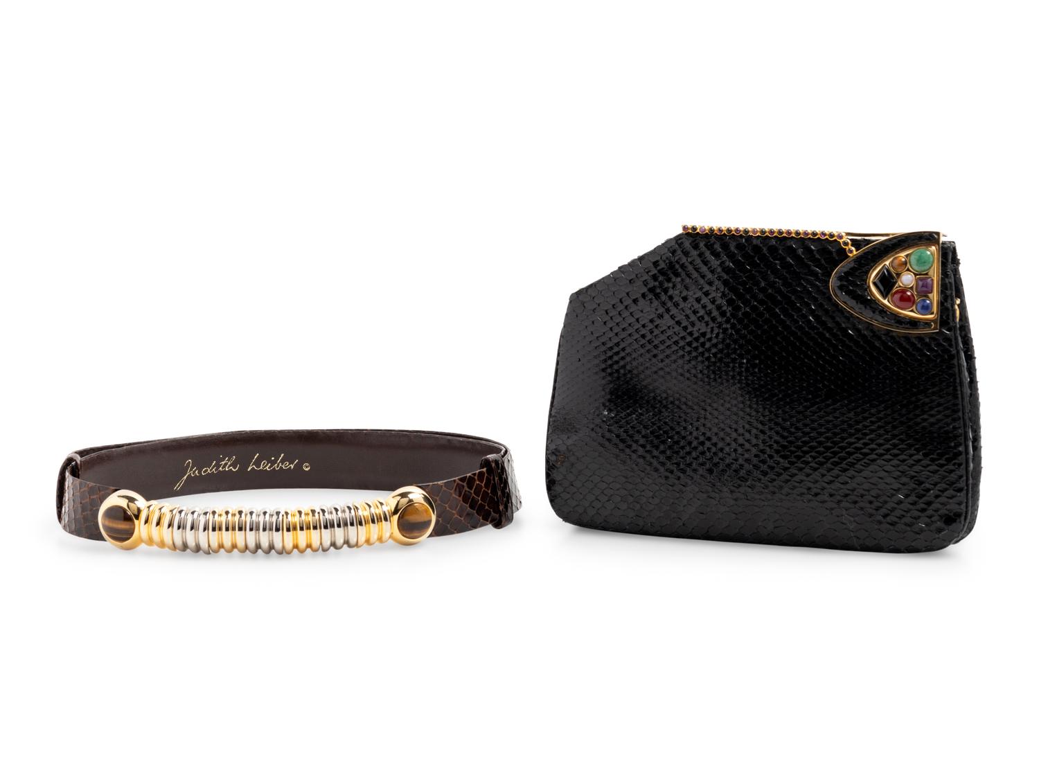 Two Judith Leiber Accessories; One Handbag, One Belt