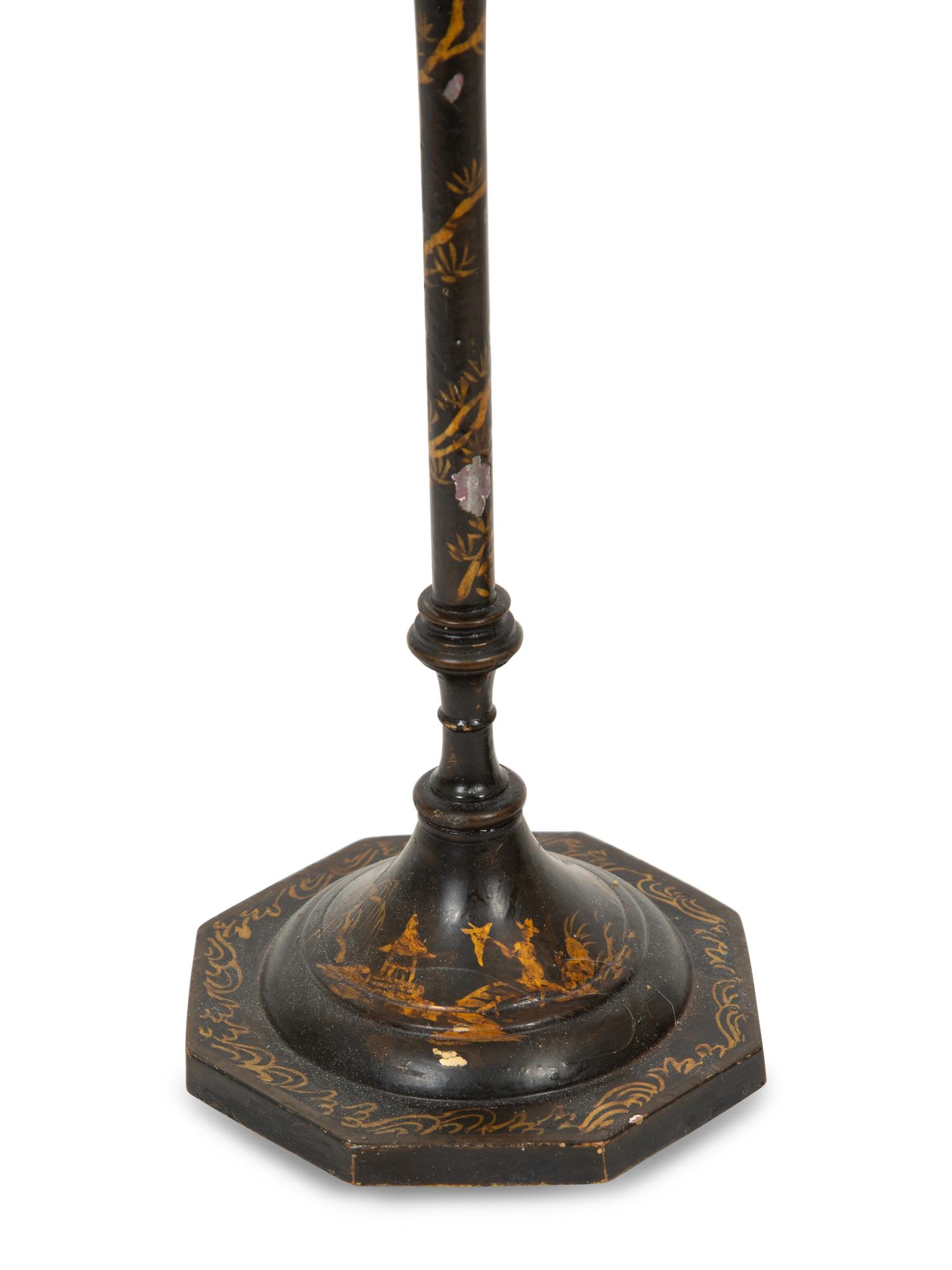 A Pair of Gilt and Black-Painted Metal Candlesticks Mounted as Lamps