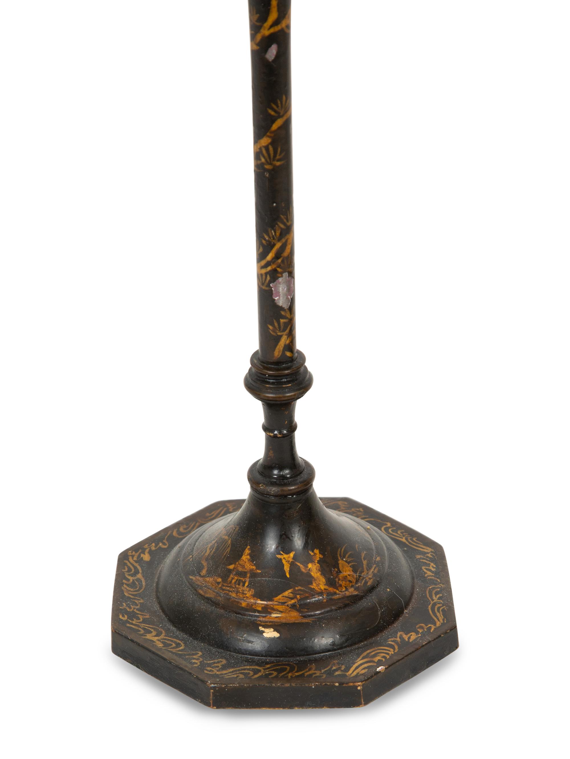 A Pair of Gilt and Black-Painted Metal Candlesticks Mounted as Lamps