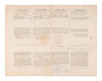 PIERCE, Franklin (1804-1869). Partly printed document signed ("Franklin Pierce") as President, countersigned by Secretary of State William L. Marcy. 30 September 1853.