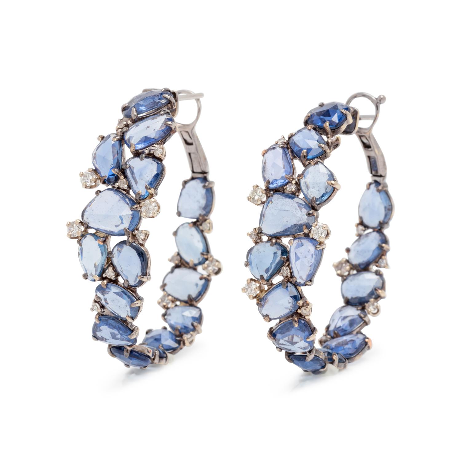 SAPPHIRE AND DIAMOND HOOP EARRINGS