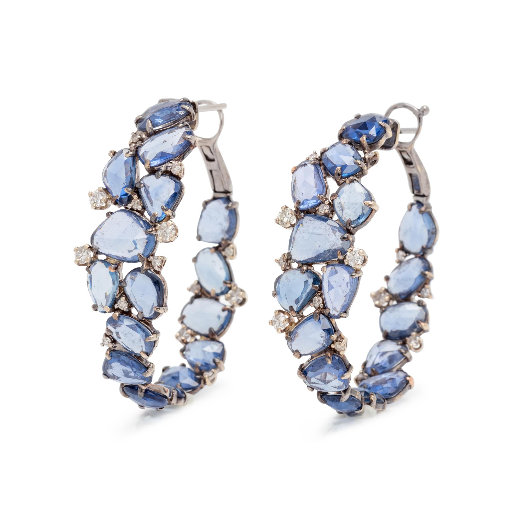 SAPPHIRE AND DIAMOND HOOP EARRINGS