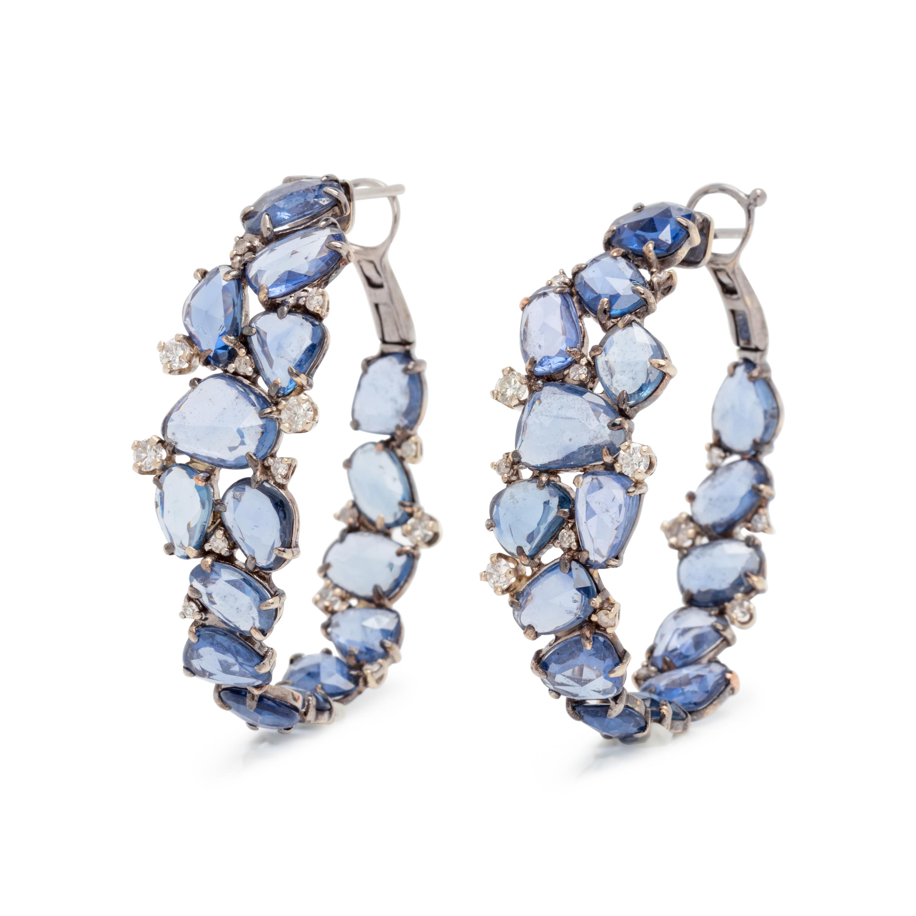 SAPPHIRE AND DIAMOND HOOP EARRINGS