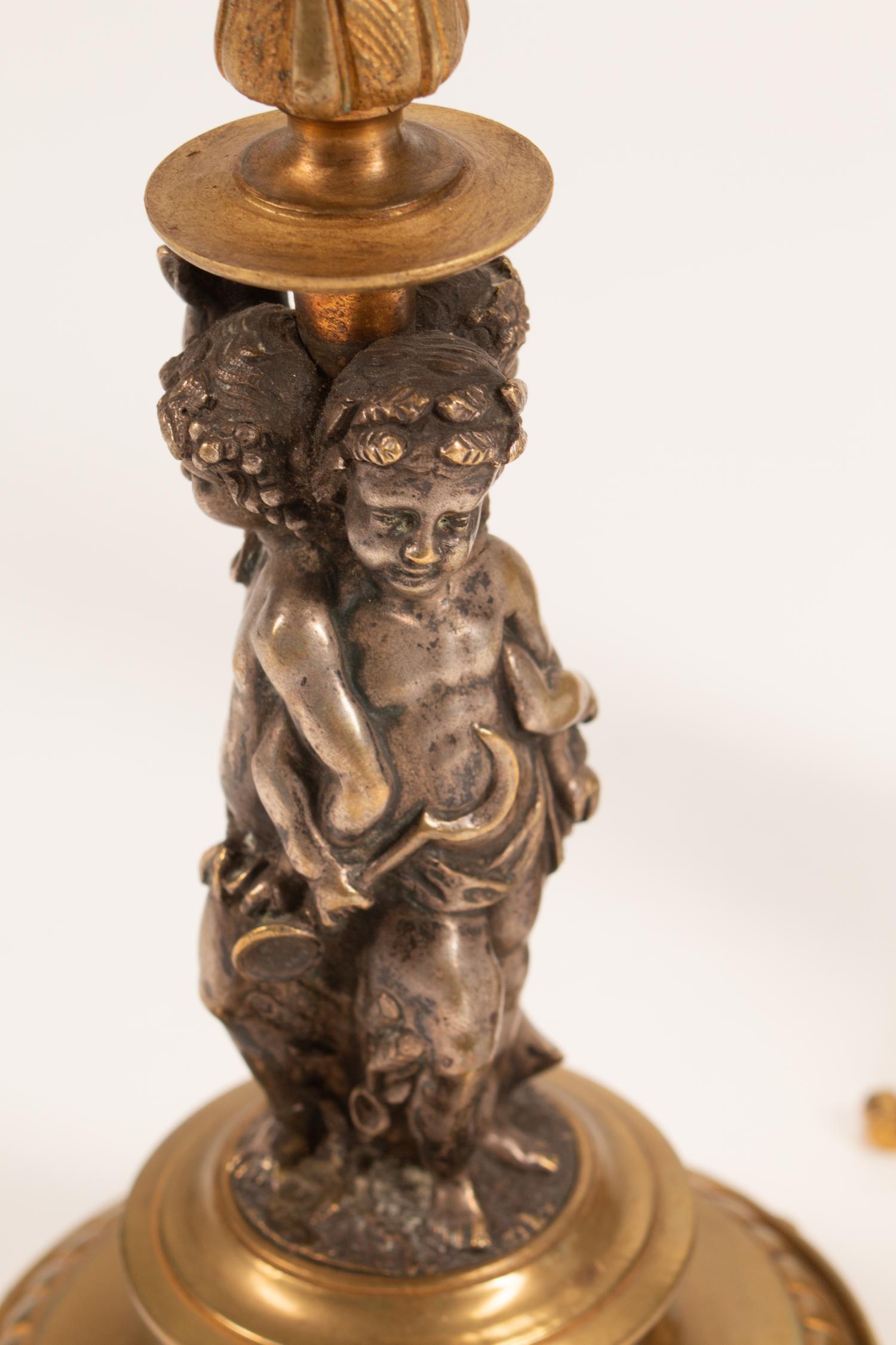 A Pair of Renaissance Revival Part-Silvered Bronze Candlesticks