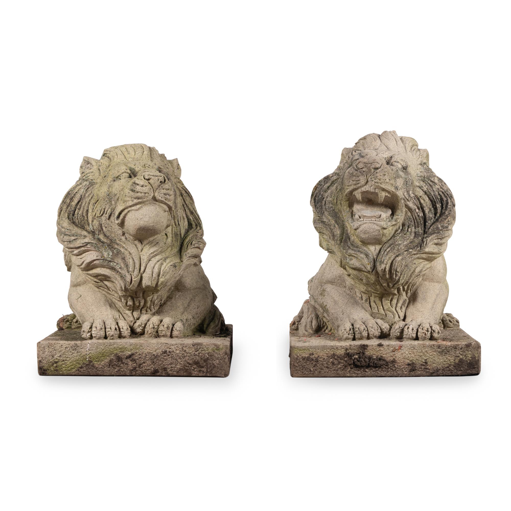 A Pair of Carved Granite Lions
