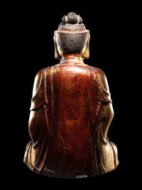 A Chinese Gilt Wood Figure of Seated Buddha Shakyamuni
