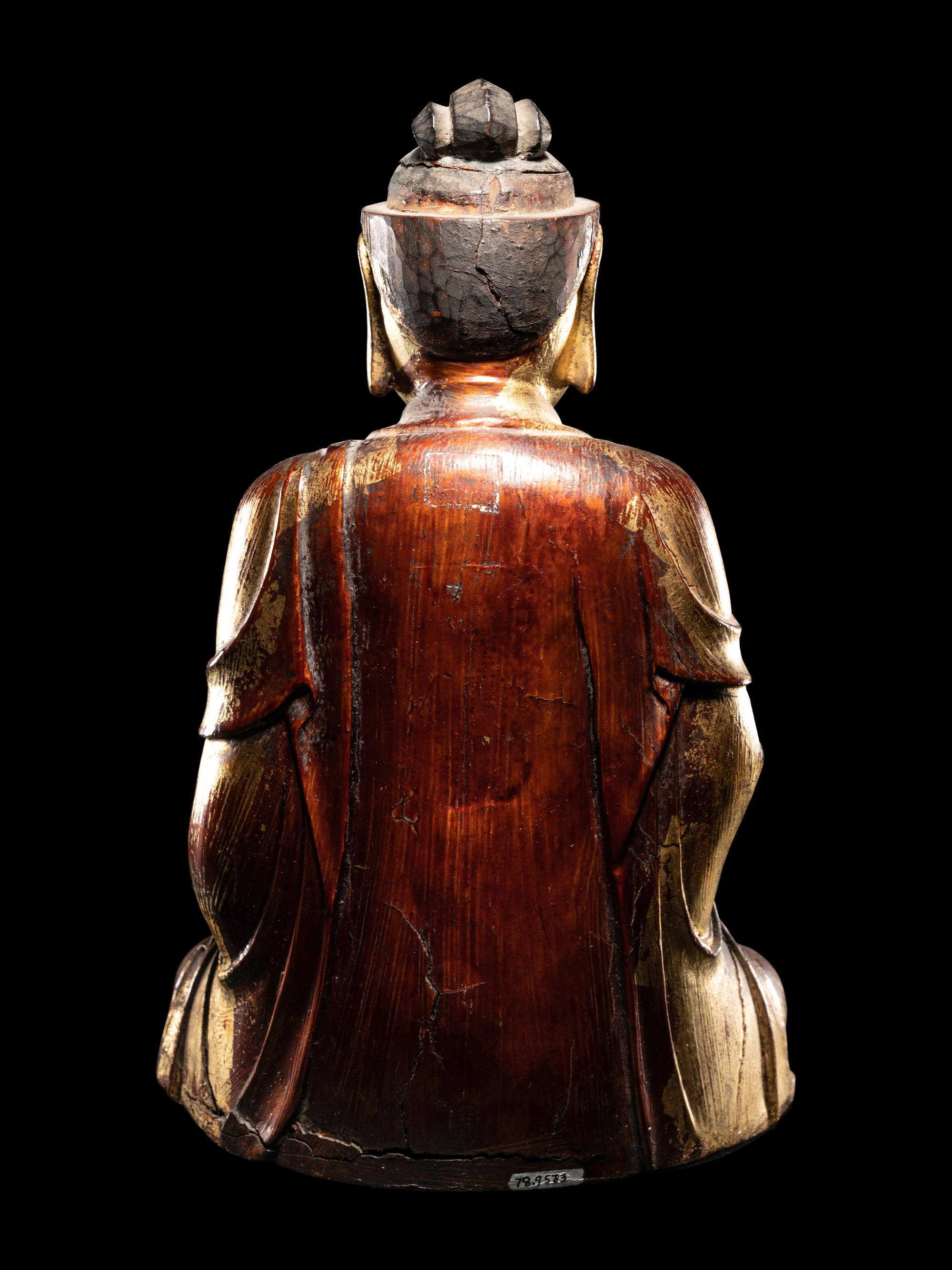 A Chinese Gilt Wood Figure of Seated Buddha Shakyamuni
