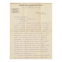 [African Americana] Washington, Booker T. Typed Letter, signed