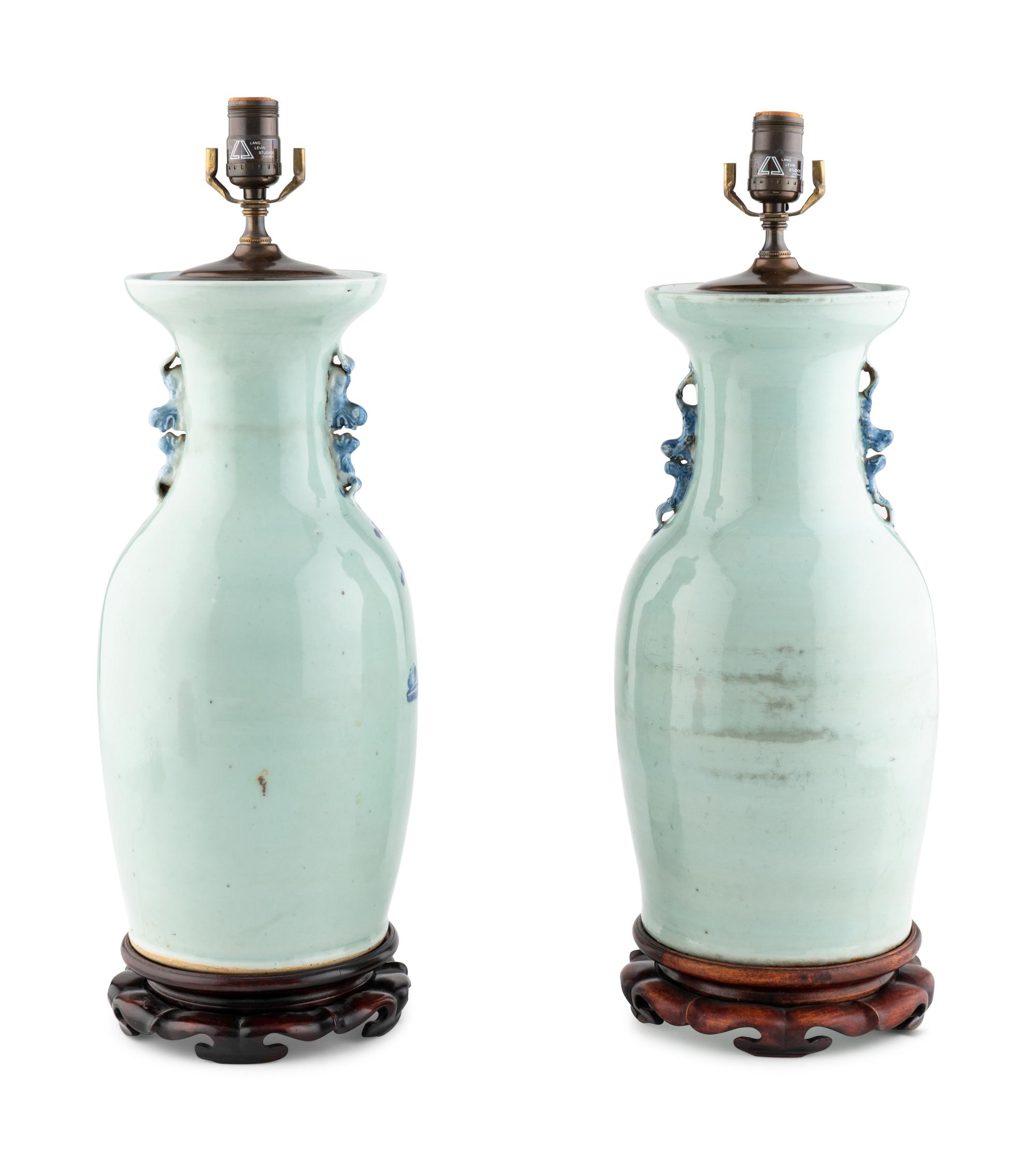 A Pair of Chinese Porcelain Vases Mounted as Lamps