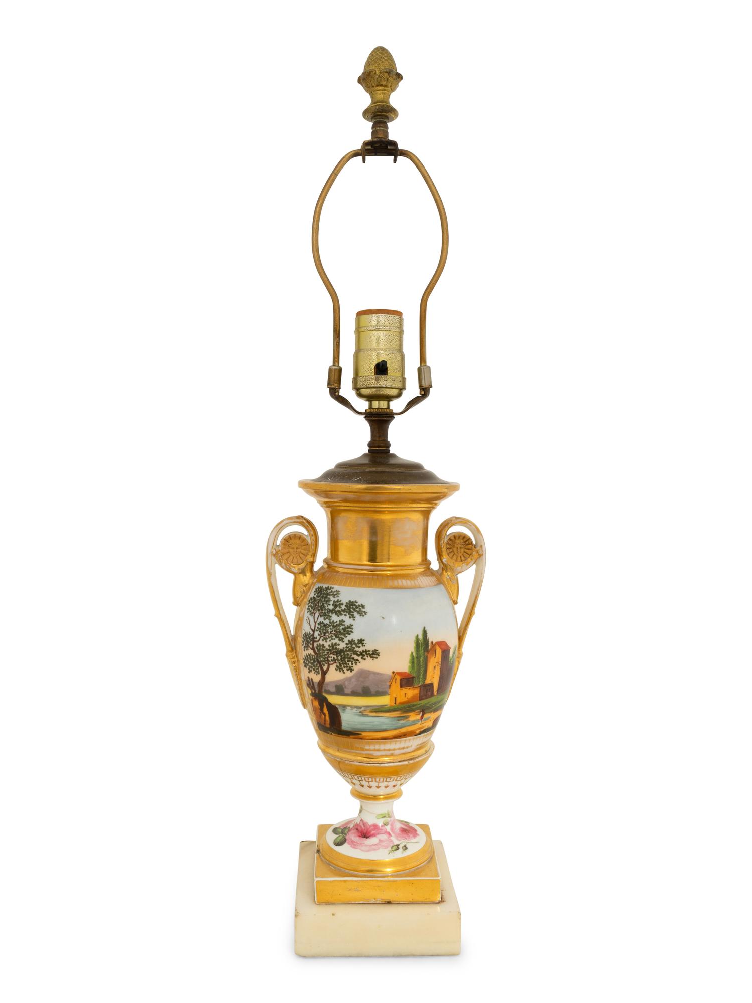 A Paris Porcelain Parcel Gilt Vase Mounted as a Lamp