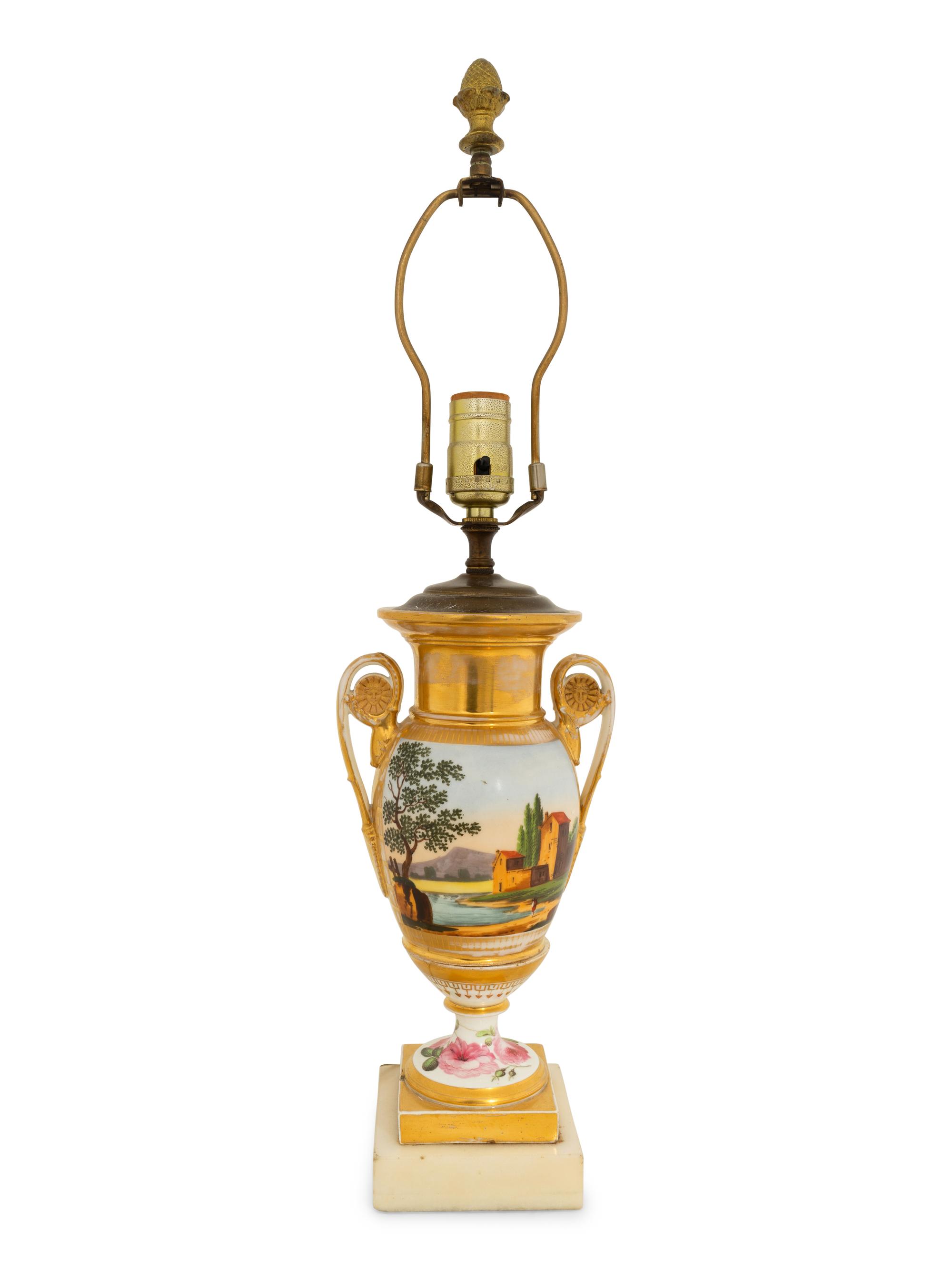 A Paris Porcelain Parcel Gilt Vase Mounted as a Lamp