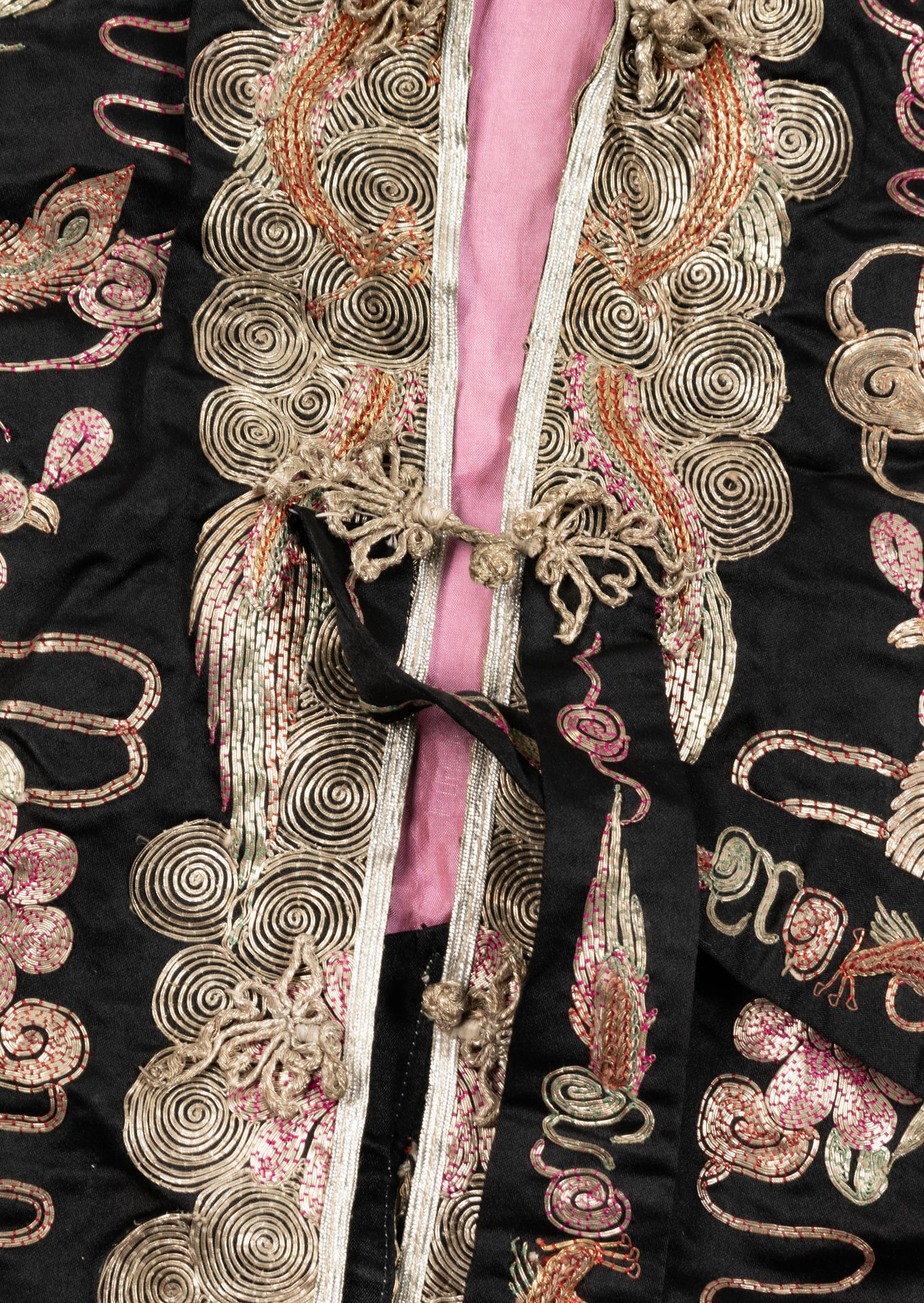 Two Sets of Chinese Silk Embroidered Wedding Gowns