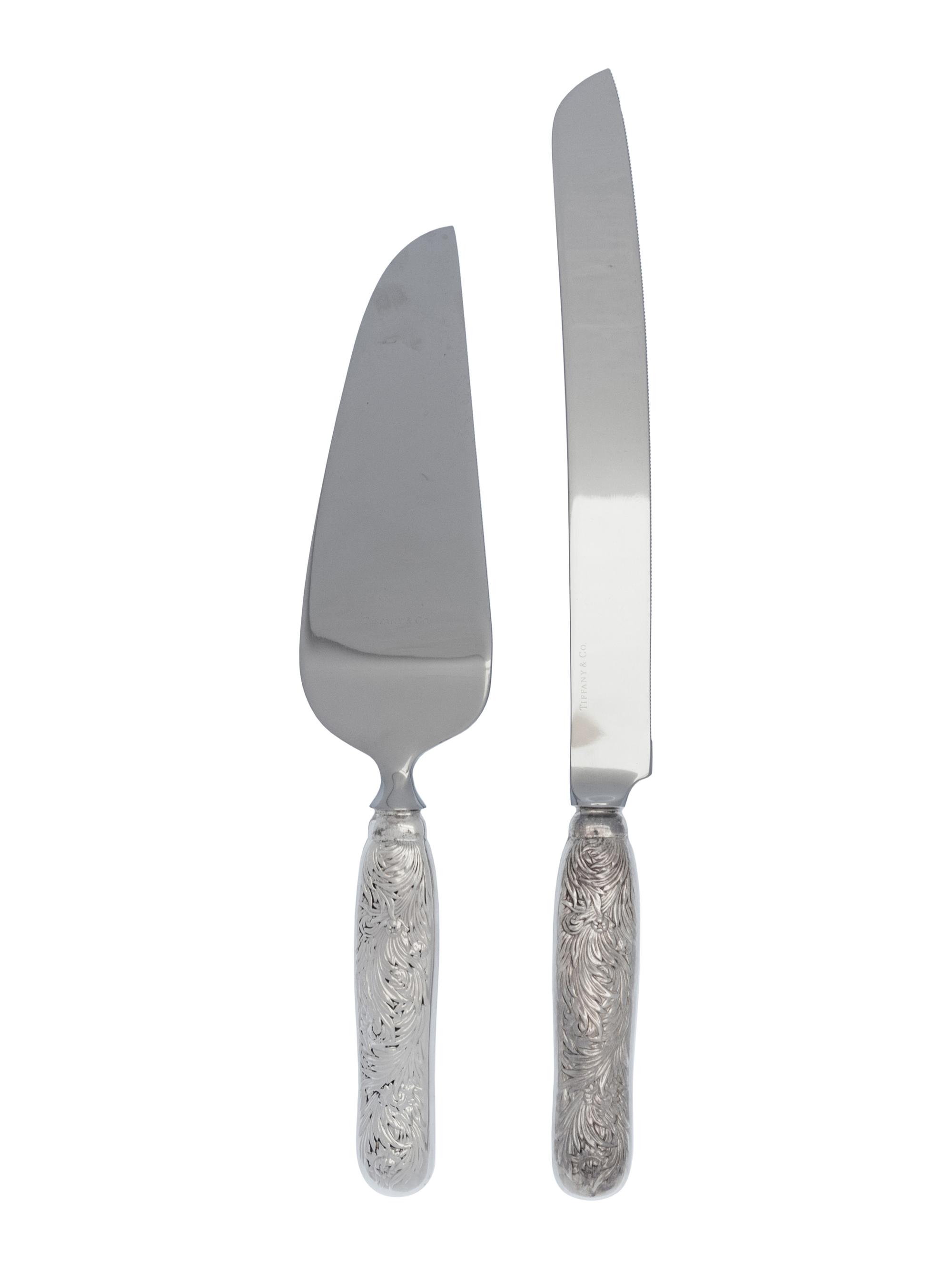 A Tiffany and Co. Silver Chrysanthemum Cake Knife and Server
