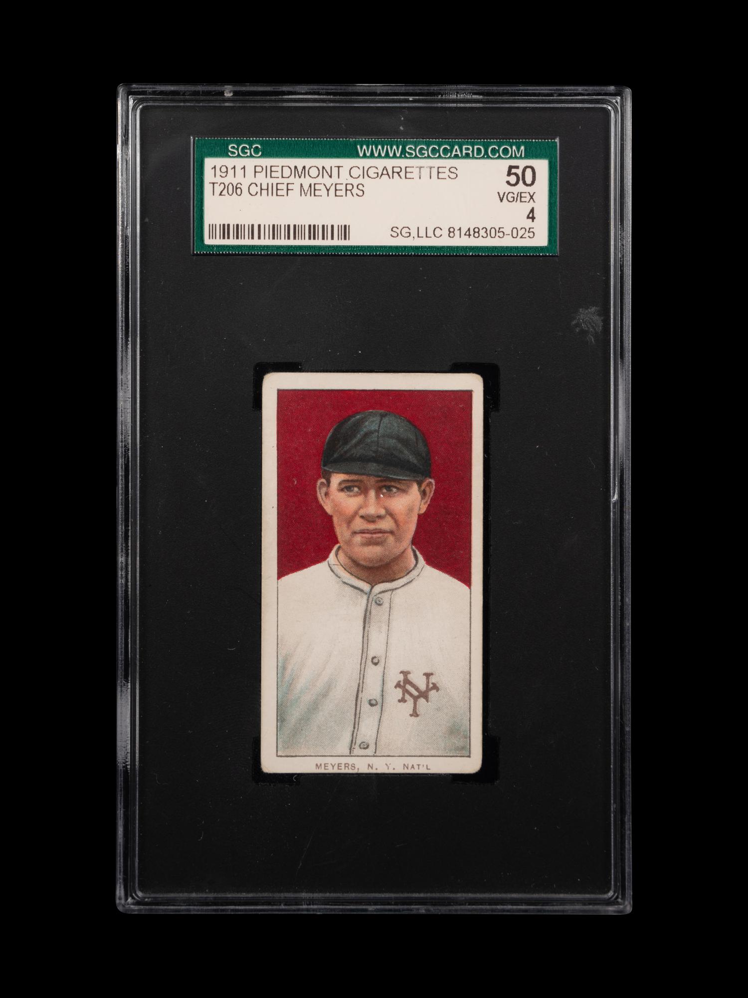 A 1911 T206 Piedmont Cigarettes Chief Meyers Baseball Card (SGC 4 VG-EX)
