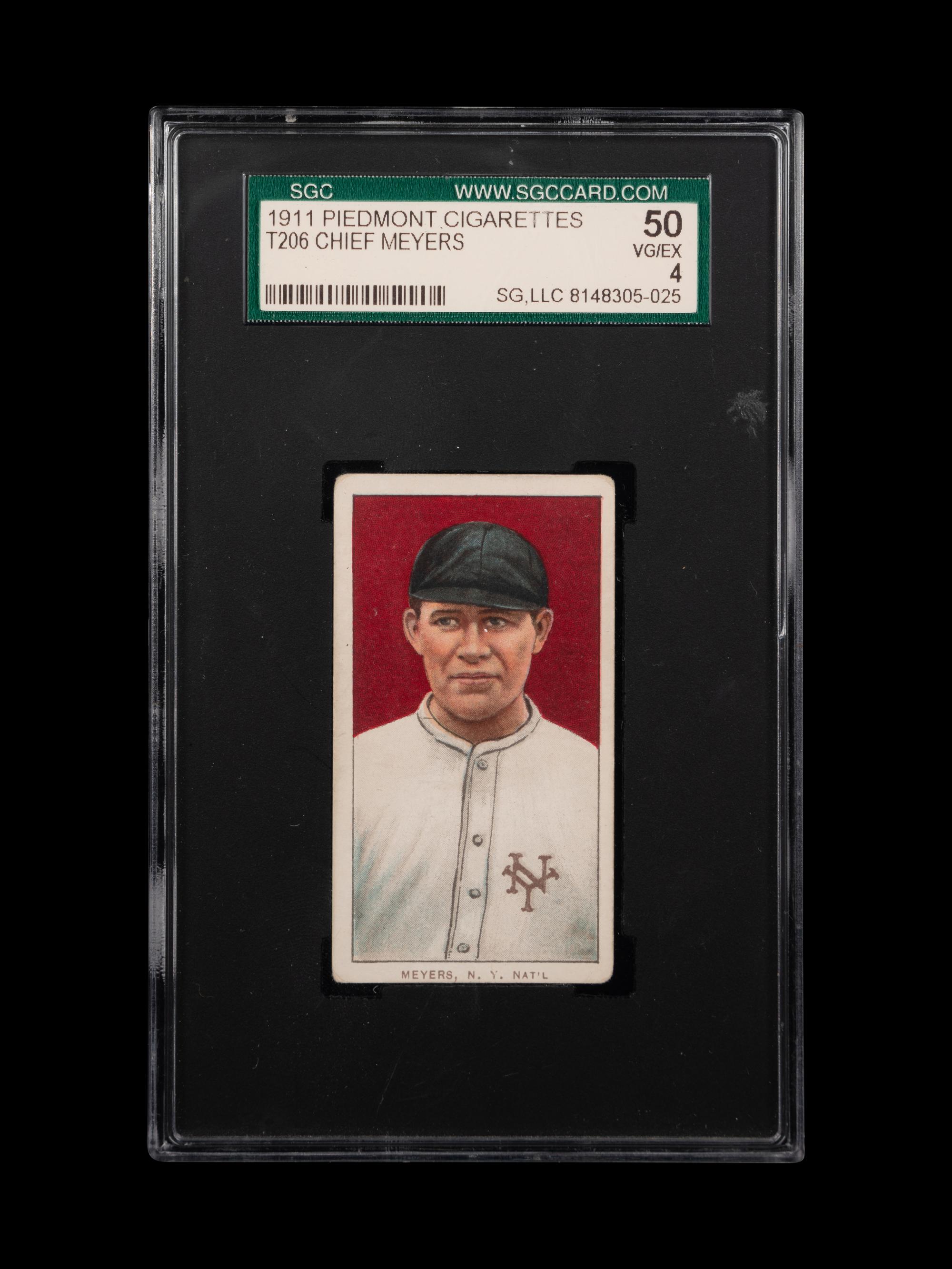 A 1911 T206 Piedmont Cigarettes Chief Meyers Baseball Card (SGC 4 VG-EX)