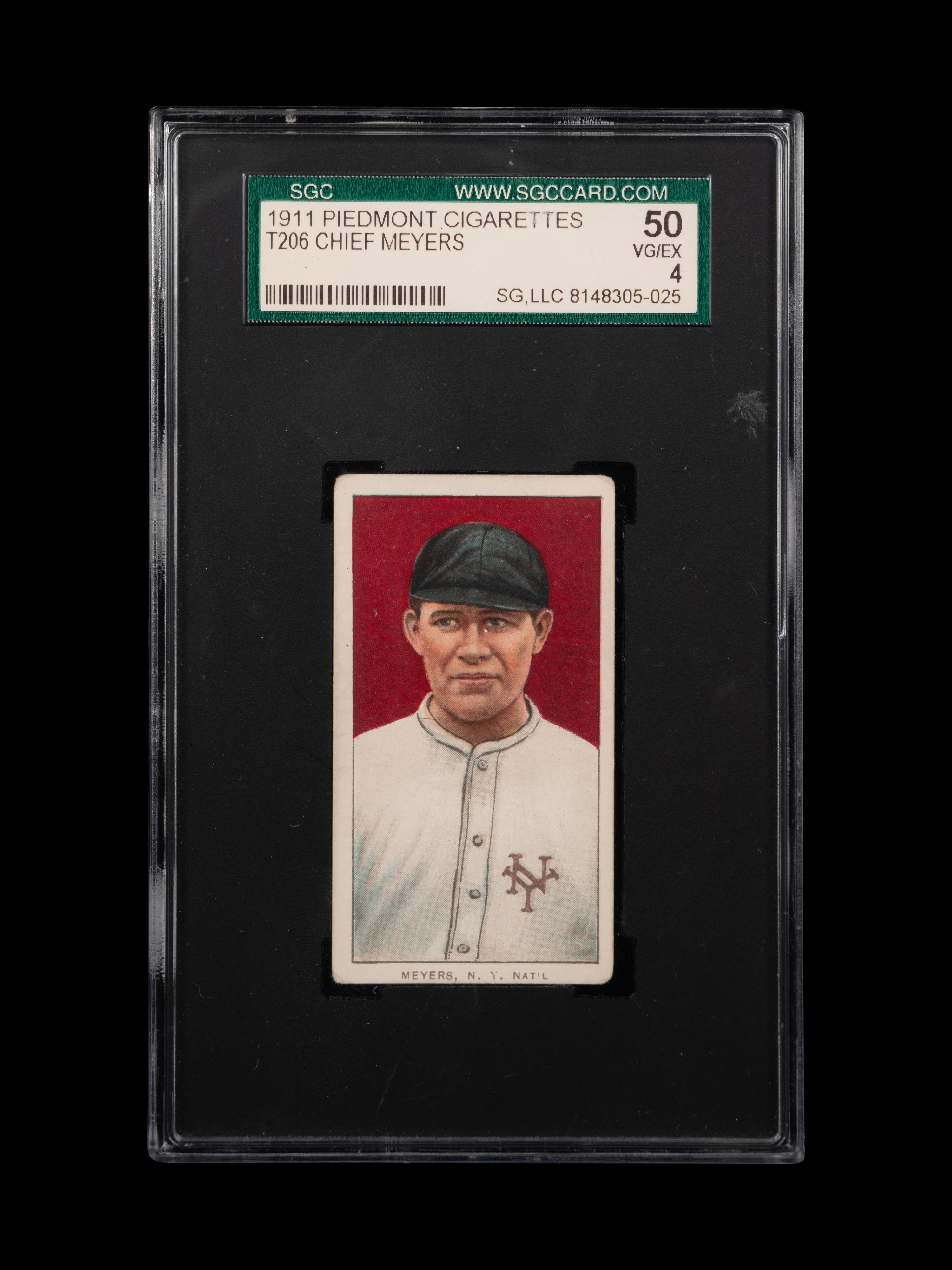 A 1911 T206 Piedmont Cigarettes Chief Meyers Baseball Card (SGC 4 VG-EX)