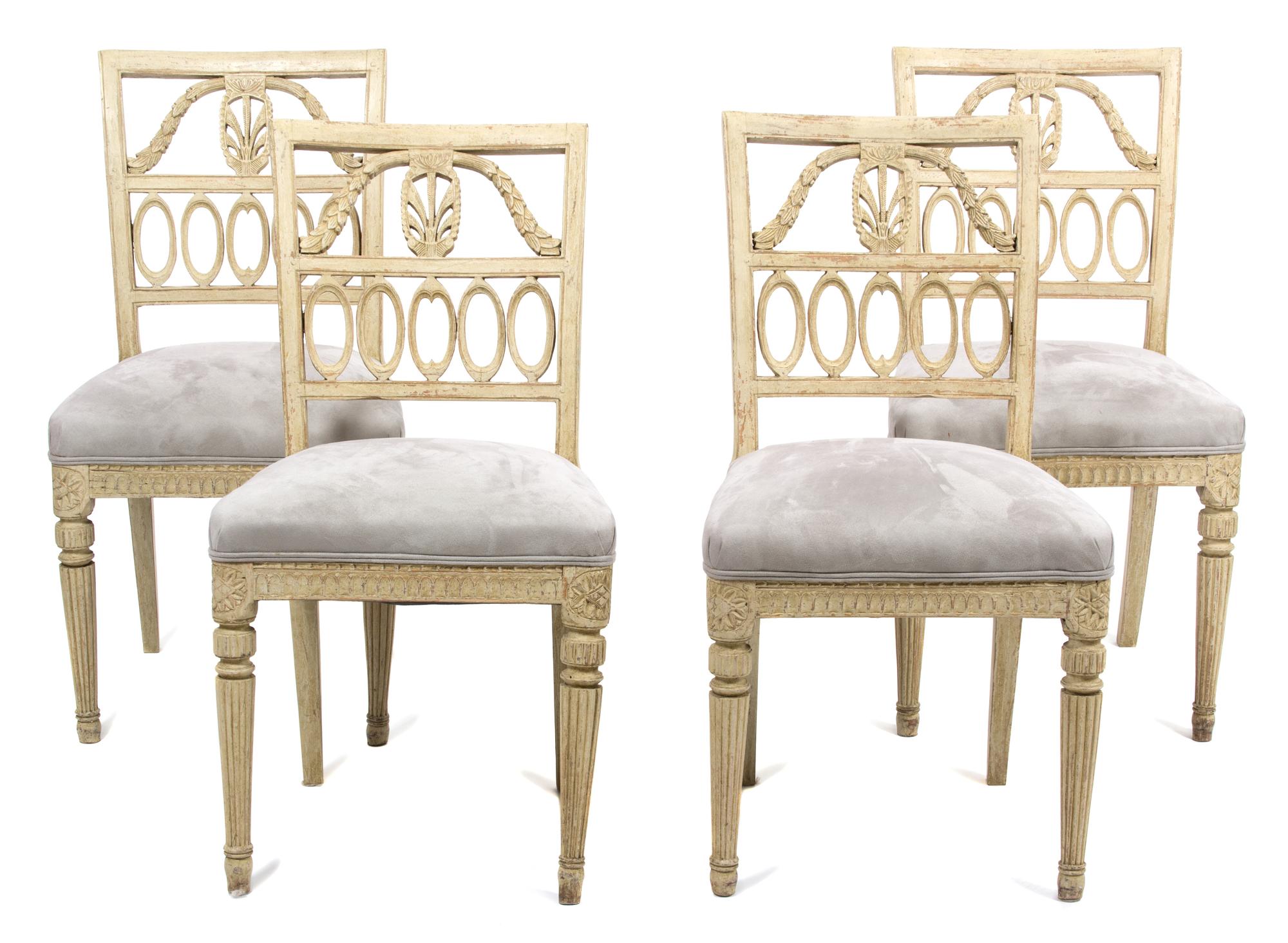 Four Louis XVI Style Painted Side Chairs Height 34 inches. — 19TH CENTURY