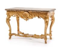 A Regence Carved Giltwood Console Table Height 31 1/2 x width 46 x depth 25 1/2 inches. — EARLY 18TH CENTURY