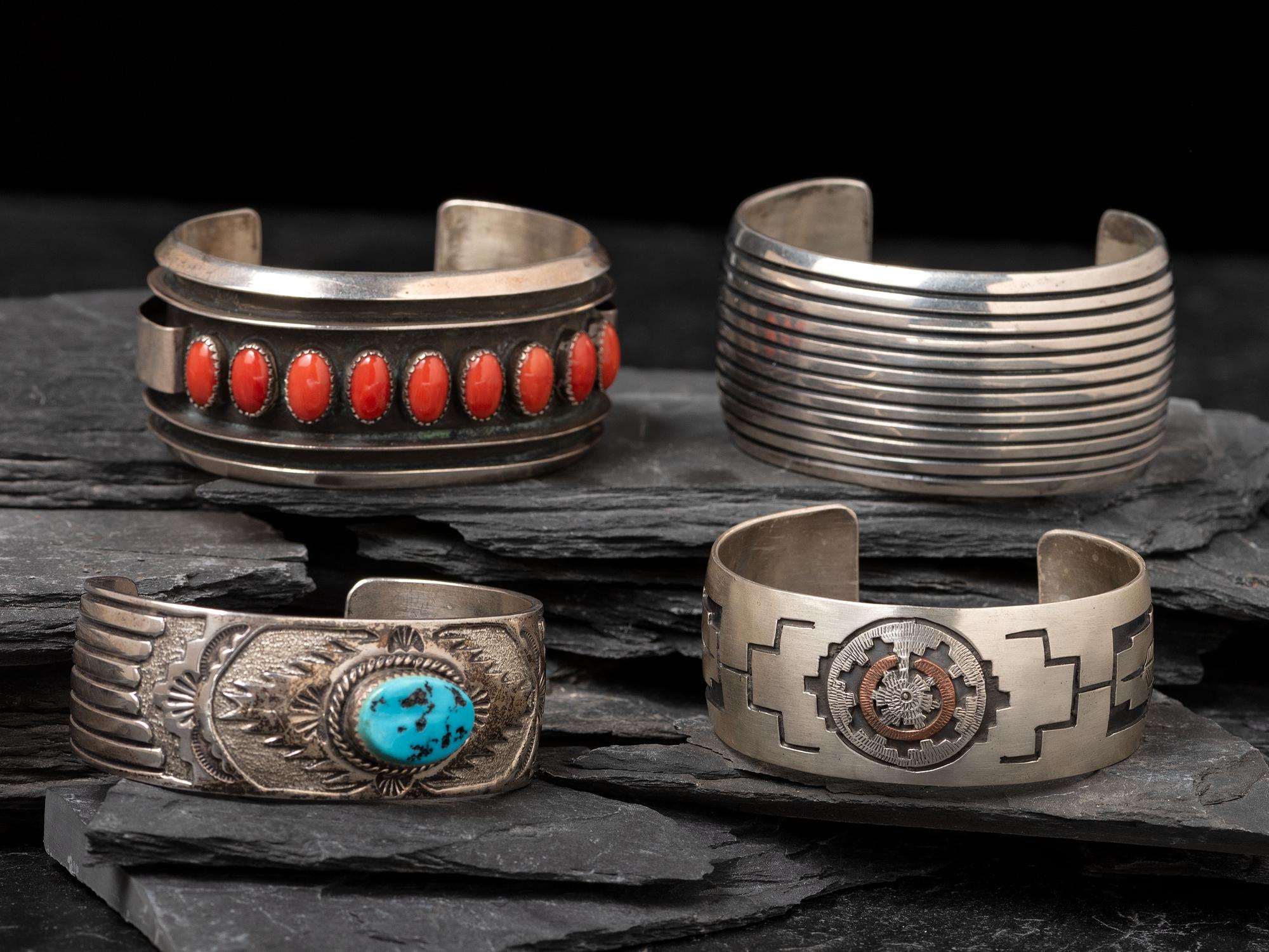 Four Navajo Silver Cuff Bracelets