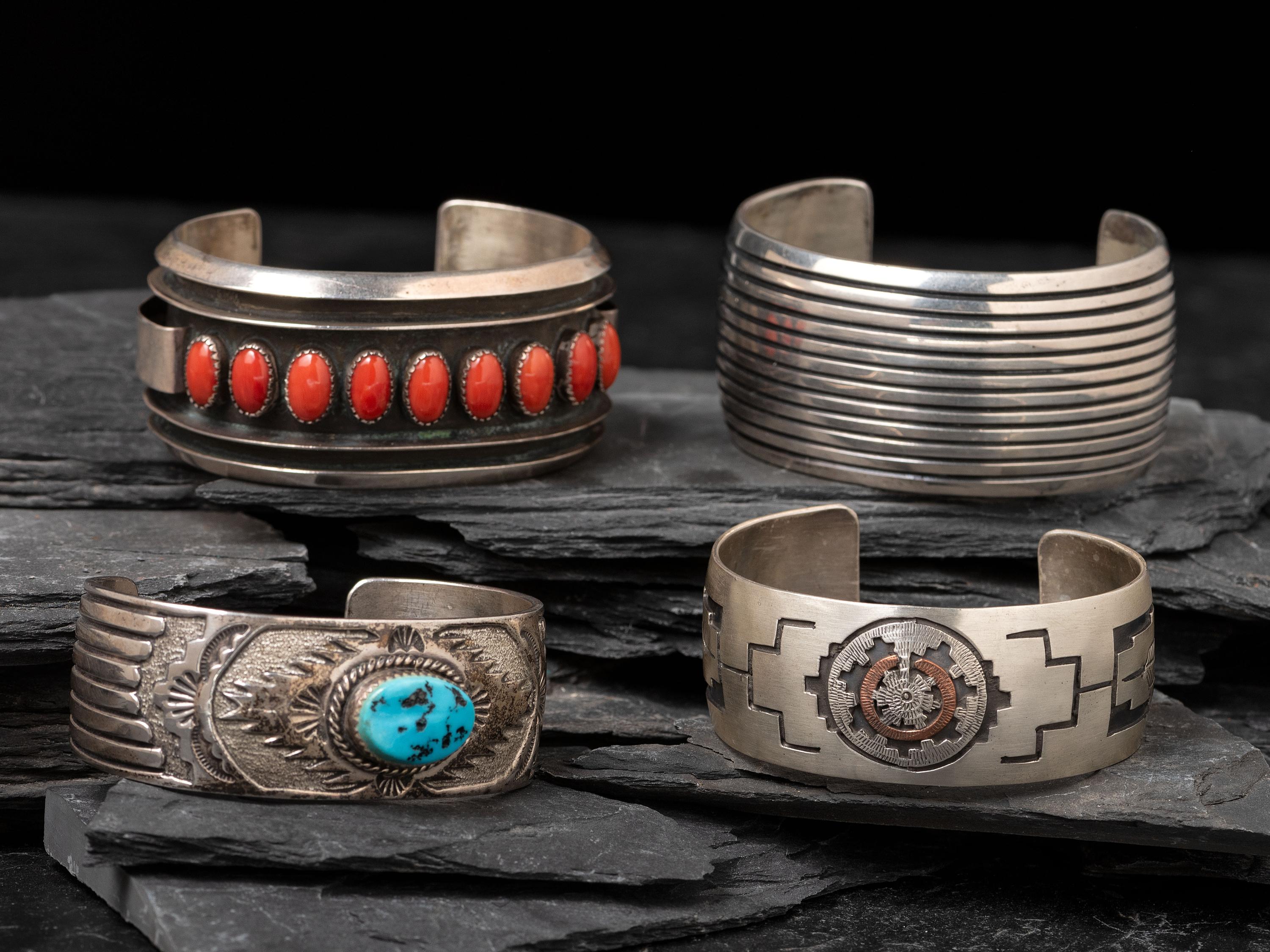 Four Navajo Silver Cuff Bracelets