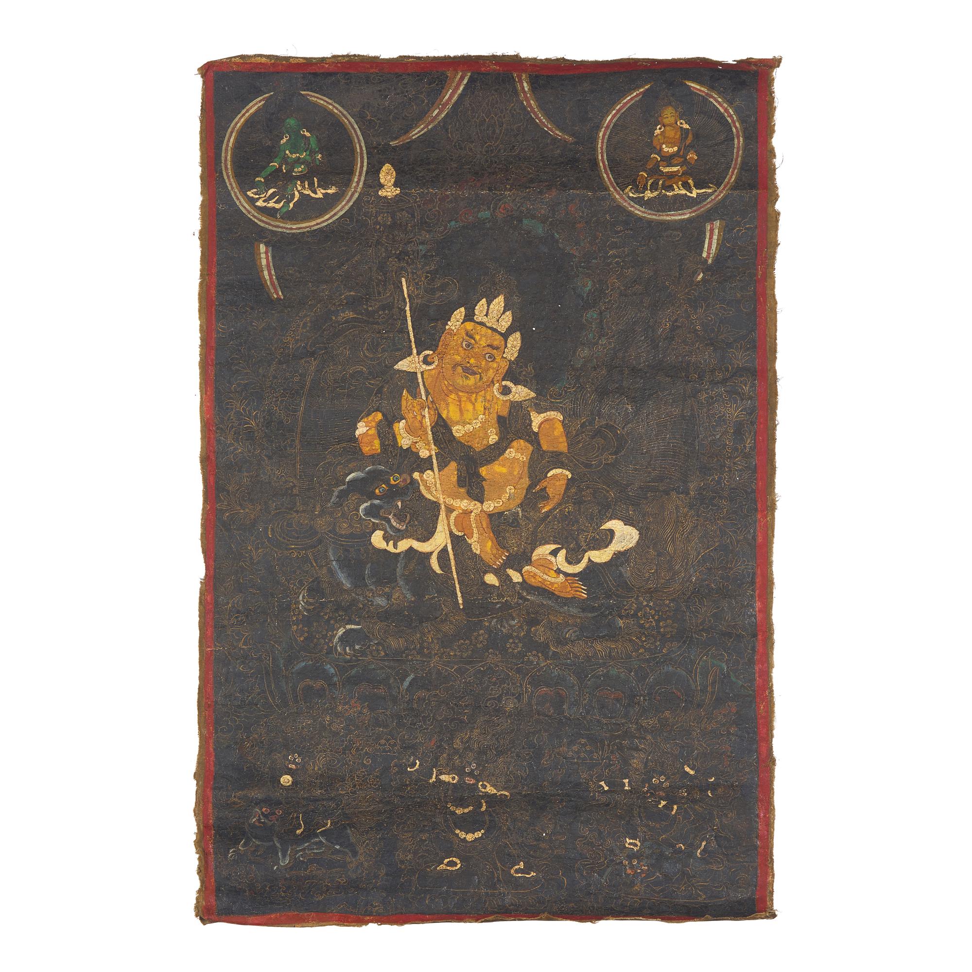 A Tibetan Thangka of Kubera, 18th/19th Century — 18-19世纪西藏财宝天王黑唐卡