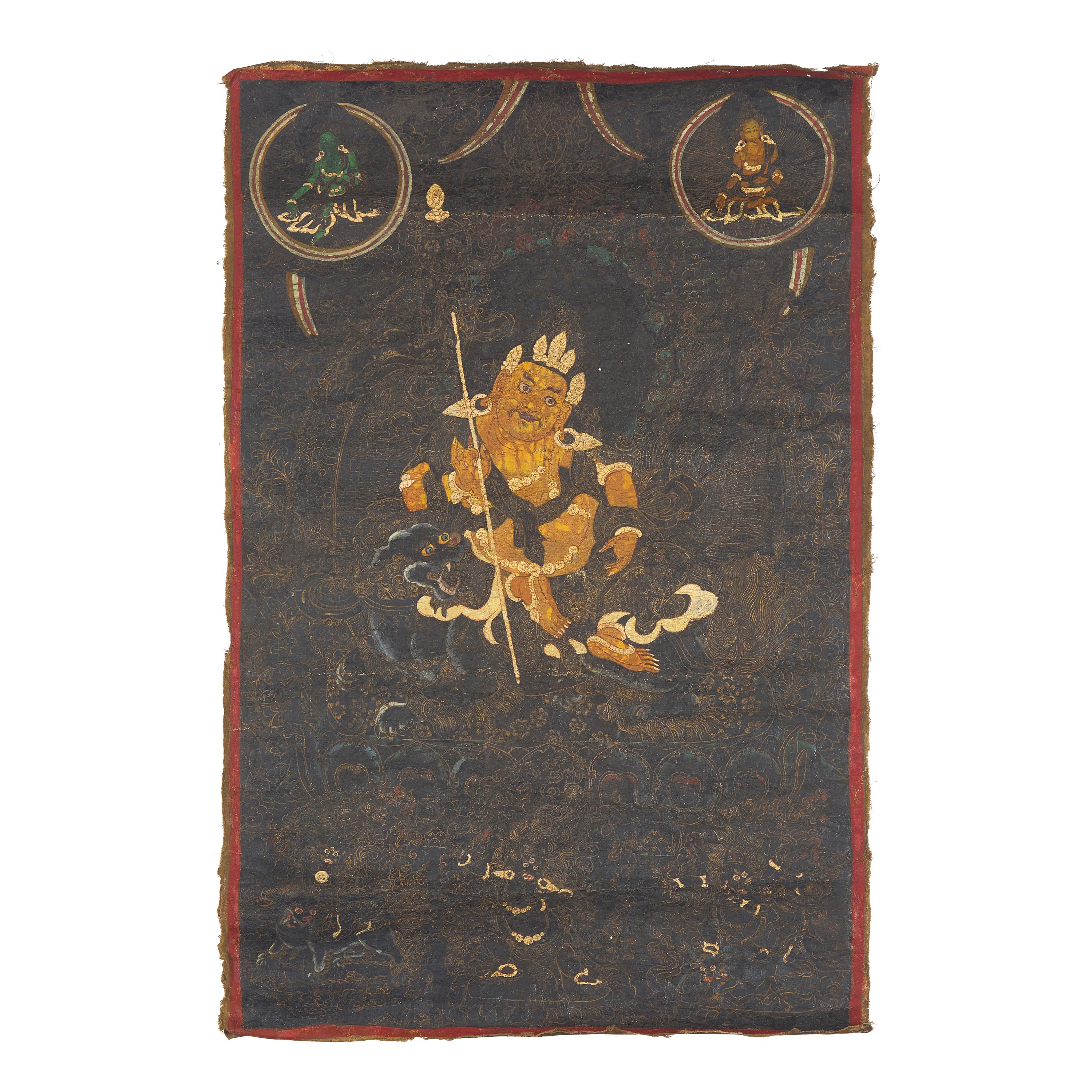 A Tibetan Thangka of Kubera, 18th/19th Century — 18-19世纪西藏财宝天王黑唐卡
