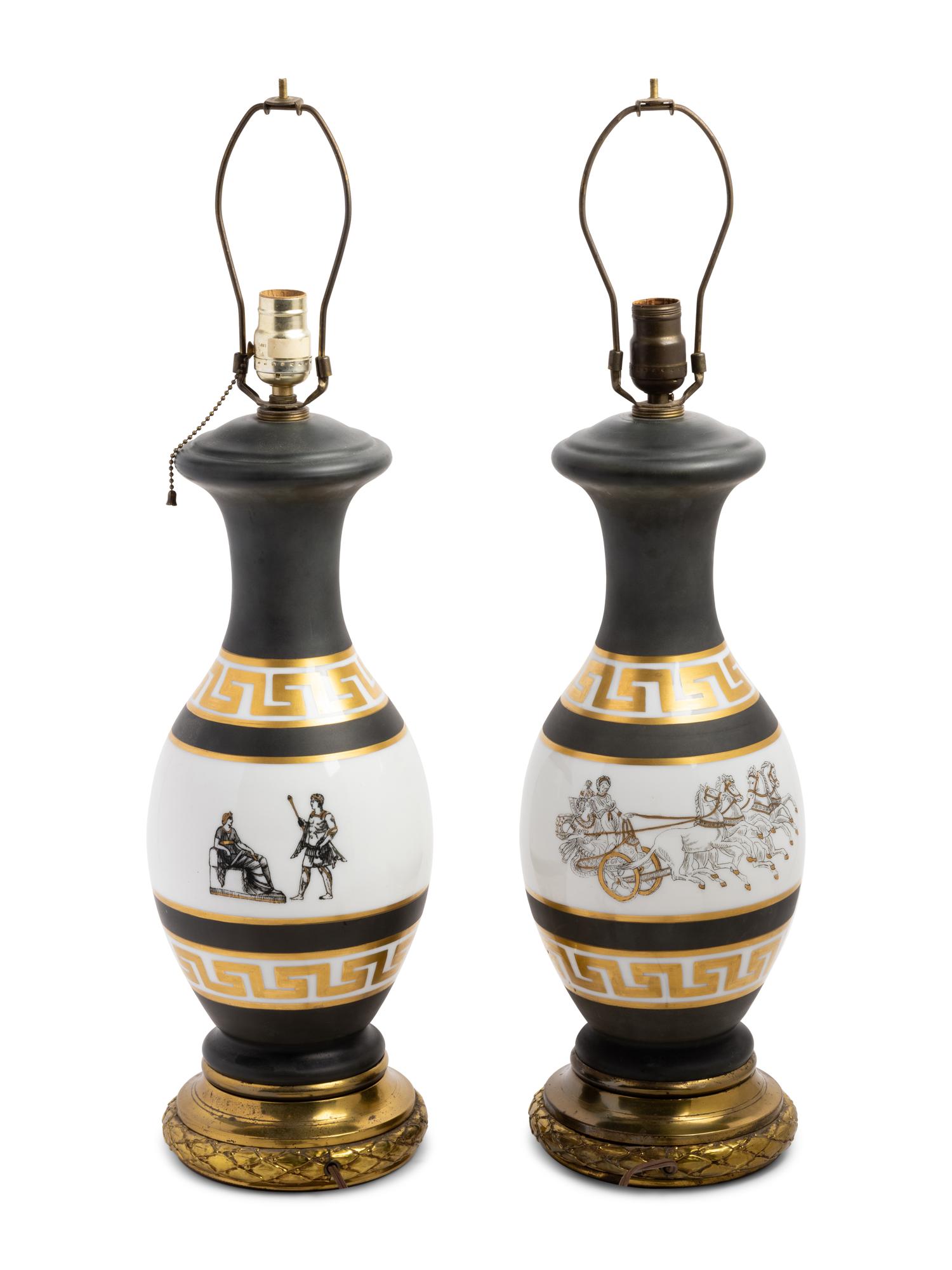 A Pair of Neoclassical Style Porcelain Lamps