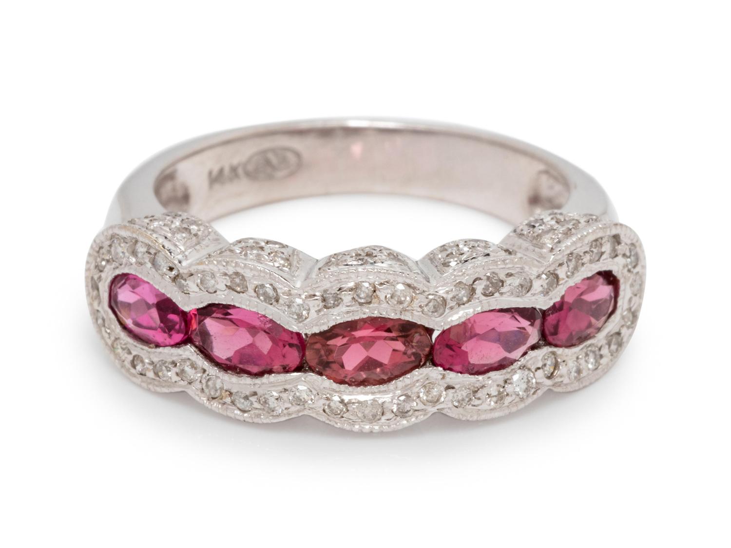 A 14 Karat White Gold, Pink Tourmaline and Diamond Ring,