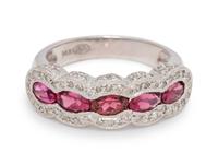 A 14 Karat White Gold, Pink Tourmaline and Diamond Ring,
