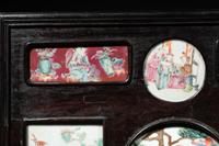 A Chinese Famille Rose Porcelain Inset Hardwood Table Screen