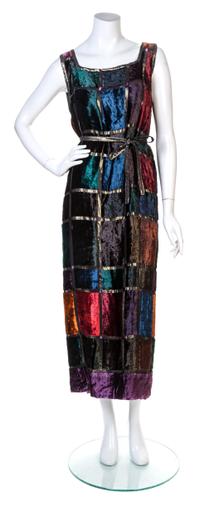 A Giorgio Sant'Angelo Velvet Sleeveless Dress, Dress no size; Belt 63.5" x .5"