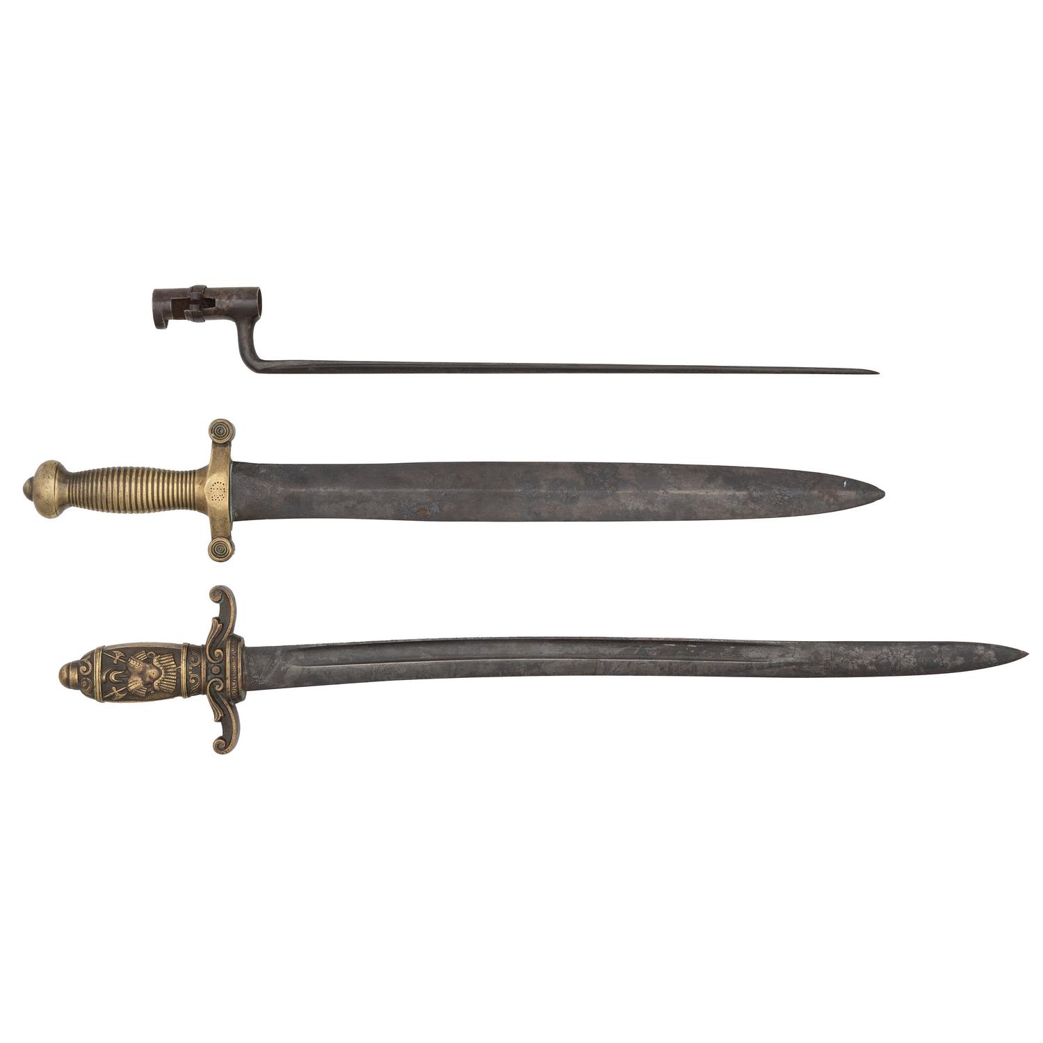 Lot of 3 Edged Weapons, 2 Short Swords and a Socket Bayonet
