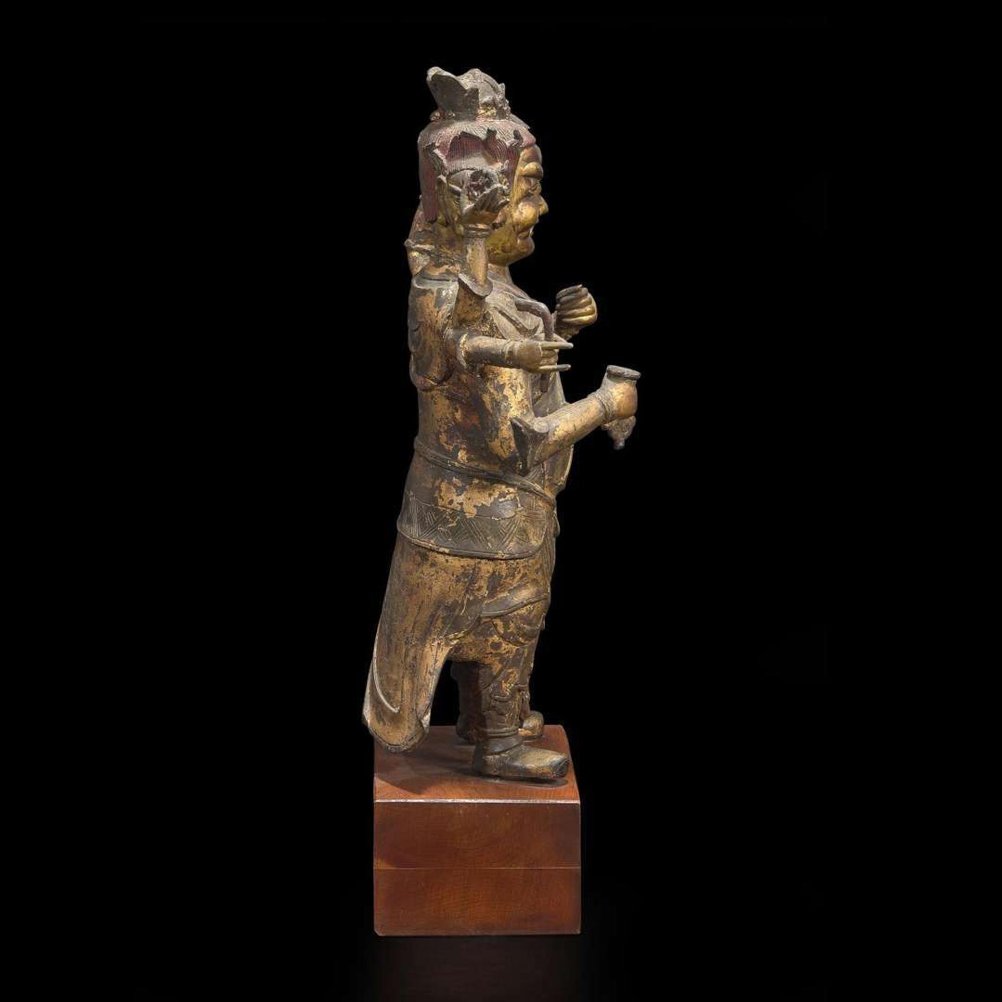 A large Chinese gilt-lacquered bronze figure of Tianyou Yuangshuai 铜漆金天猷元帅塑像 Ming dynasty ?
