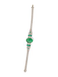 ART DECO, JADE, DIAMOND AND EMERALD SIMULANT BRACELET