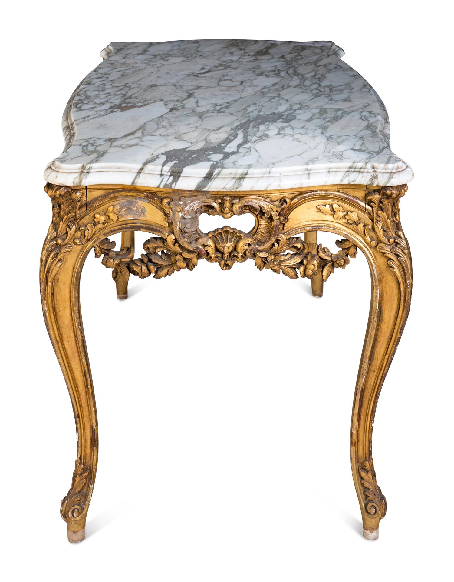 A Louis XV Style Giltwood Marble-Top Table