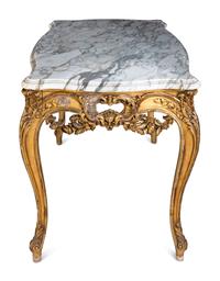 A Louis XV Style Giltwood Marble-Top Table